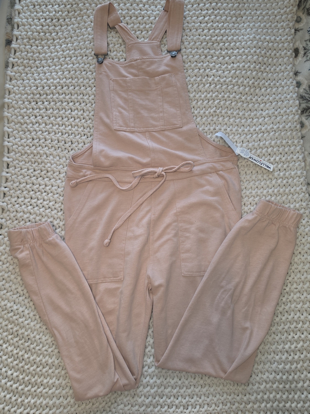 Wallflower Dusty Blush Knit Overall Jumpsuit